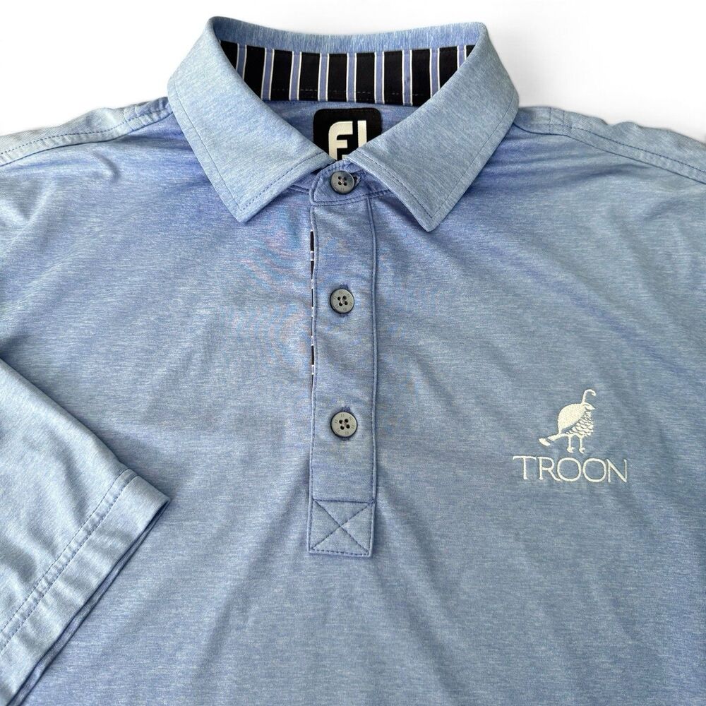 FootJoy Troon Golf Polo Men M Heather Marl Blue Performance Shirt Collar Accent